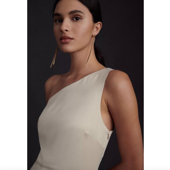 BHLDN (Anthropologie) "Dylan" One Shoulder Maxi Gown in Champagne Satin, size 12 - Picture 4 of 10